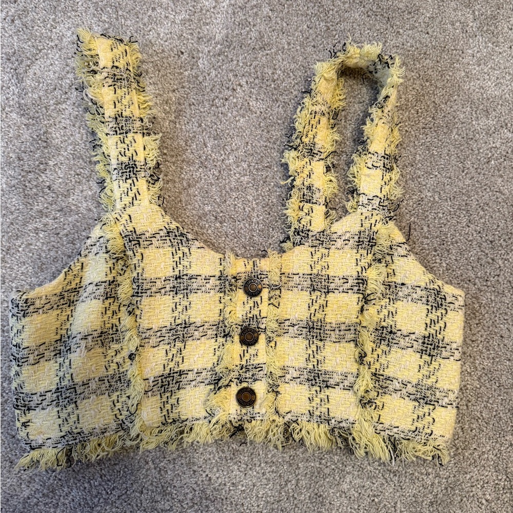 Plaid textured weave top